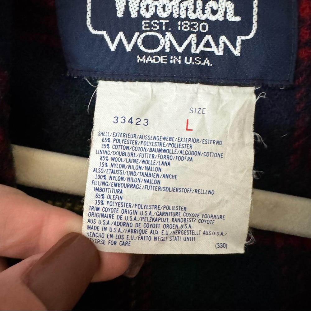 Woolrich Flannel Lined Fur Trim Parka Red Winter Coat Large - Picture 15 of 16